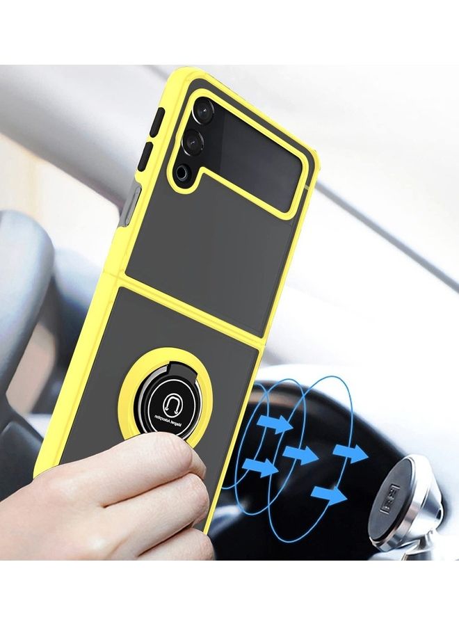 MARGOUN Samsung Galaxy Z Flip 4 Case with Ring Holder Magnetic Metal Finger Grip Hybrid Folding Cover with Reinforced TPU Bumper Compatible with Galaxy Z Flip4 6.7 inch Yellow - Image 4