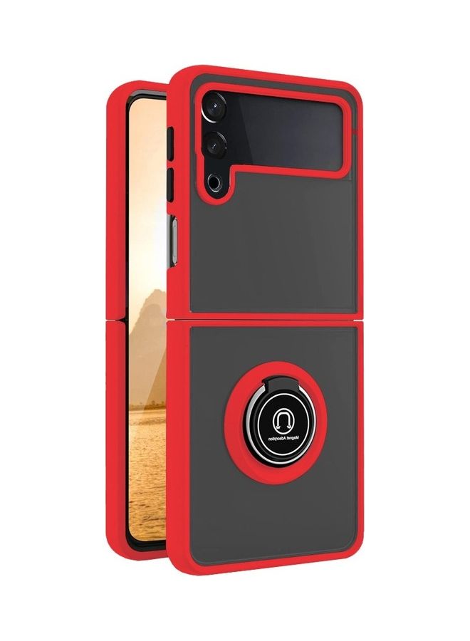 MARGOUN Samsung Galaxy Z Flip 4 Case with Ring Holder Magnetic Metal Finger Grip Hybrid Folding Cover with Reinforced TPU Bumper Compatible with Galaxy Z Flip4 6.7 inch Red - Image 2