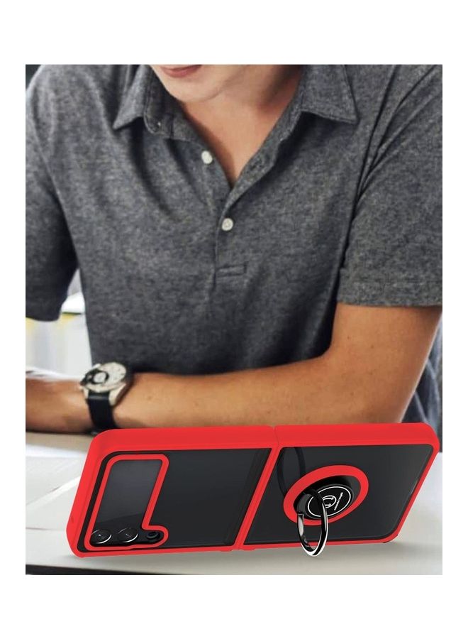 MARGOUN Samsung Galaxy Z Flip 4 Case with Ring Holder Magnetic Metal Finger Grip Hybrid Folding Cover with Reinforced TPU Bumper Compatible with Galaxy Z Flip4 6.7 inch Red - Image 3