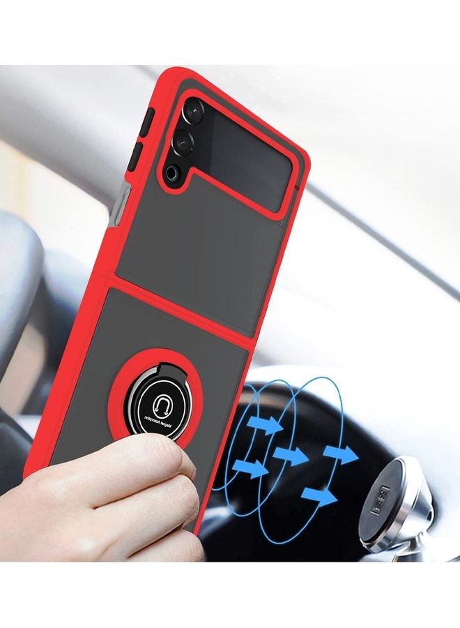MARGOUN Samsung Galaxy Z Flip 4 Case with Ring Holder Magnetic Metal Finger Grip Hybrid Folding Cover with Reinforced TPU Bumper Compatible with Galaxy Z Flip4 6.7 inch Red - Image 4