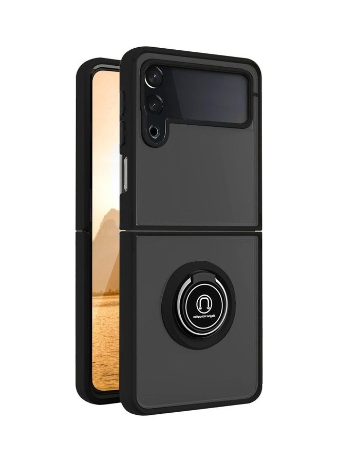 MARGOUN Samsung Galaxy Z Flip 4 Case with Ring Holder Magnetic Metal Finger Grip Hybrid Folding Cover with Reinforced TPU Bumper Compatible with Galaxy Z Flip4 6.7 inch Black - Image 2