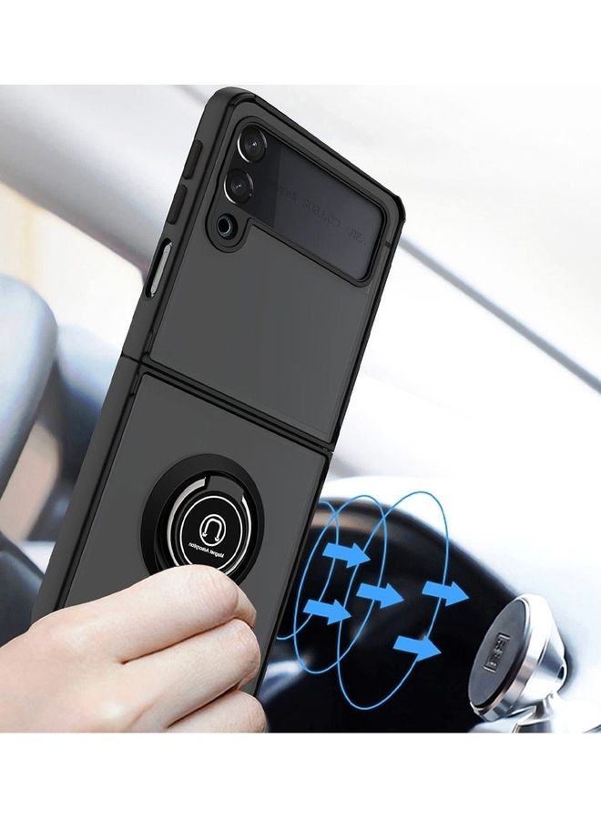 MARGOUN Samsung Galaxy Z Flip 4 Case with Ring Holder Magnetic Metal Finger Grip Hybrid Folding Cover with Reinforced TPU Bumper Compatible with Galaxy Z Flip4 6.7 inch Black - Image 3