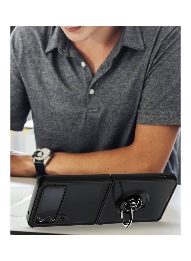 MARGOUN Samsung Galaxy Z Flip 4 Case with Ring Holder Magnetic Metal Finger Grip Hybrid Folding Cover with Reinforced TPU Bumper Compatible with Galaxy Z Flip4 6.7 inch Black - Image 4