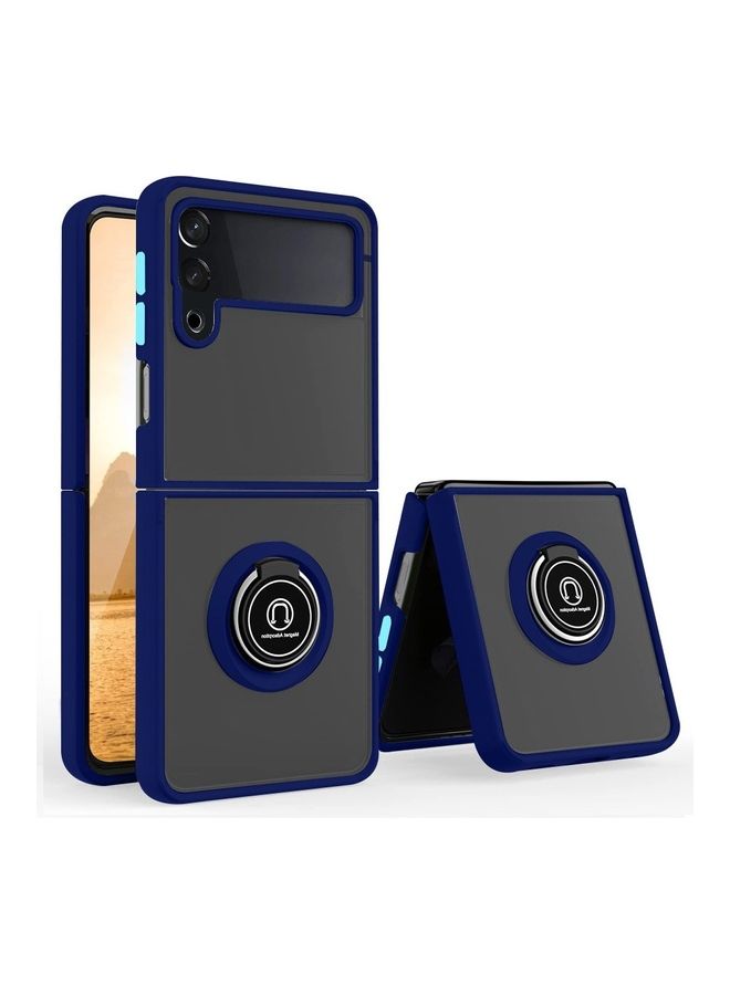 MARGOUN Samsung Galaxy Z Flip 4 Case with Ring Holder Magnetic Metal Finger Grip Hybrid Folding Cover with Reinforced TPU Bumper Compatible with Galaxy Z Flip4 6.7 inch Dark Blue - Image 1
