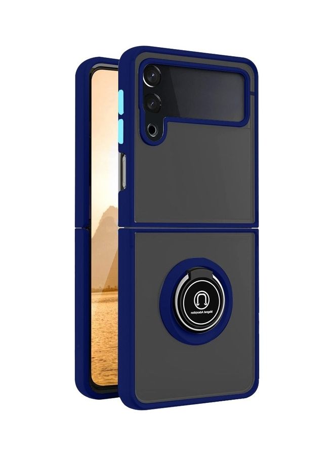 MARGOUN Samsung Galaxy Z Flip 4 Case with Ring Holder Magnetic Metal Finger Grip Hybrid Folding Cover with Reinforced TPU Bumper Compatible with Galaxy Z Flip4 6.7 inch Dark Blue - Image 2