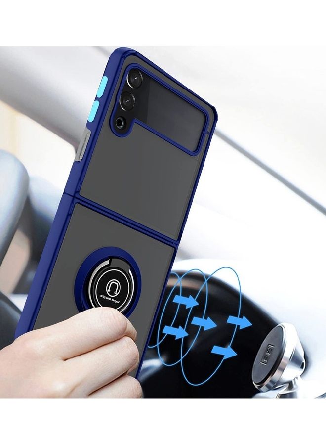 MARGOUN Samsung Galaxy Z Flip 4 Case with Ring Holder Magnetic Metal Finger Grip Hybrid Folding Cover with Reinforced TPU Bumper Compatible with Galaxy Z Flip4 6.7 inch Dark Blue - Image 3