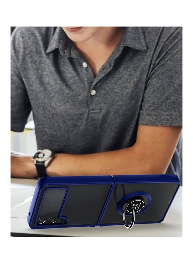 MARGOUN Samsung Galaxy Z Flip 4 Case with Ring Holder Magnetic Metal Finger Grip Hybrid Folding Cover with Reinforced TPU Bumper Compatible with Galaxy Z Flip4 6.7 inch Dark Blue - Image 4