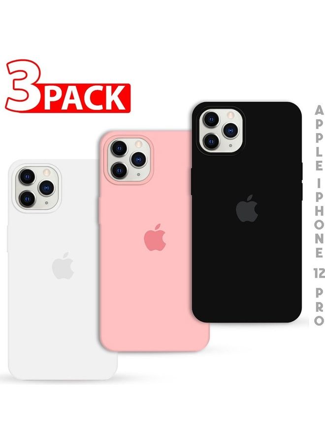 MARGOUN - 3Pack for iPhone 12 Pro and iPhone 12 Silicone Case Soft Slim Liquid Gel Silicone Shockproof Phone Cover Microfiber Lining Full Body Protection 6.1 inch Black/Light Pink/White - Image 1
