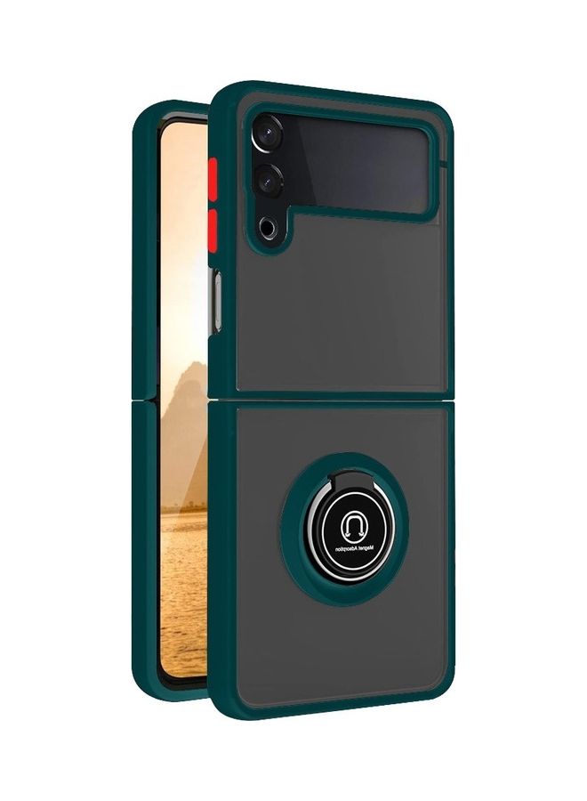 MARGOUN Samsung Galaxy Z Flip 4 Case with Ring Holder Magnetic Metal Finger Grip Hybrid Folding Cover with Reinforced TPU Bumper Compatible with Galaxy Z Flip4 6.7 inch Dark Green - Image 2