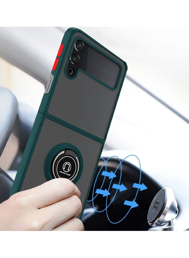 MARGOUN Samsung Galaxy Z Flip 4 Case with Ring Holder Magnetic Metal Finger Grip Hybrid Folding Cover with Reinforced TPU Bumper Compatible with Galaxy Z Flip4 6.7 inch Dark Green - Image 3