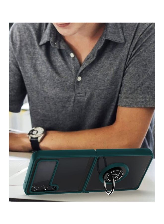 MARGOUN Samsung Galaxy Z Flip 4 Case with Ring Holder Magnetic Metal Finger Grip Hybrid Folding Cover with Reinforced TPU Bumper Compatible with Galaxy Z Flip4 6.7 inch Dark Green - Image 4