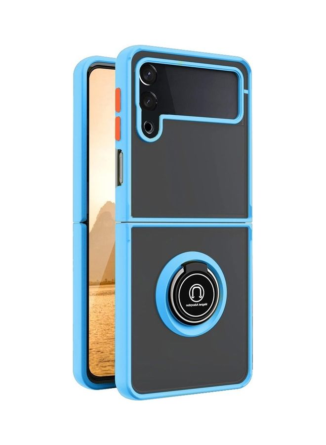 مارجون غطاء حماية قابل للطي مزود بحامل حلقي مغناطيسي ومعدني للإصبع ومصنوع من مواد مختلطة مع ممتص صدمات معزز من البولي يوريثان الحراري ومتوافق مع هاتف سامسونج جالاكسي Z فليب 4 مقاس 6.7 بوصات أزرق فاتح - Image 2