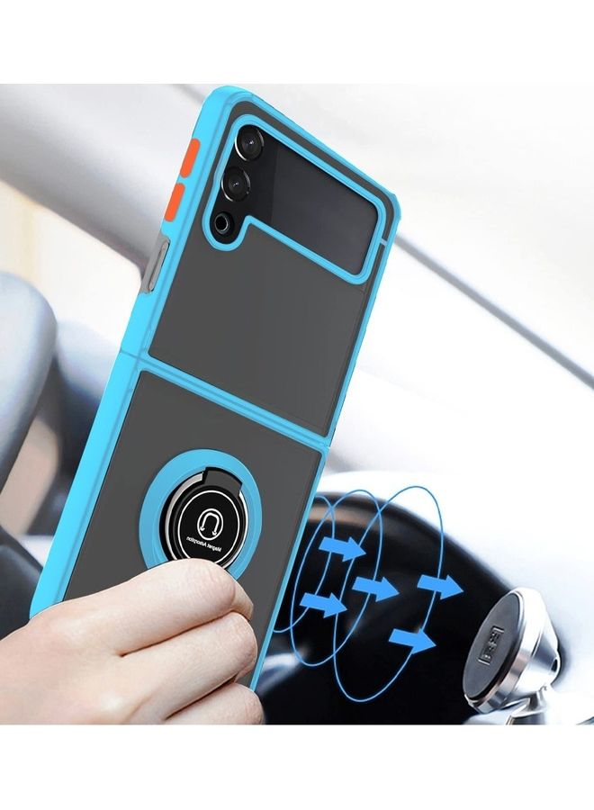 مارجون غطاء حماية قابل للطي مزود بحامل حلقي مغناطيسي ومعدني للإصبع ومصنوع من مواد مختلطة مع ممتص صدمات معزز من البولي يوريثان الحراري ومتوافق مع هاتف سامسونج جالاكسي Z فليب 4 مقاس 6.7 بوصات أزرق فاتح - Image 3