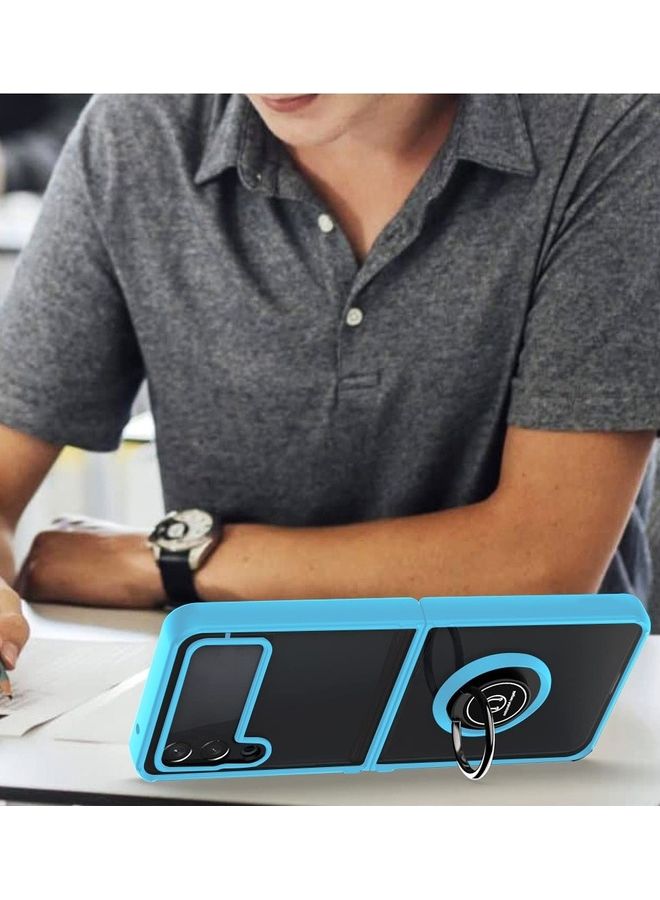 مارجون غطاء حماية قابل للطي مزود بحامل حلقي مغناطيسي ومعدني للإصبع ومصنوع من مواد مختلطة مع ممتص صدمات معزز من البولي يوريثان الحراري ومتوافق مع هاتف سامسونج جالاكسي Z فليب 4 مقاس 6.7 بوصات أزرق فاتح - Image 4