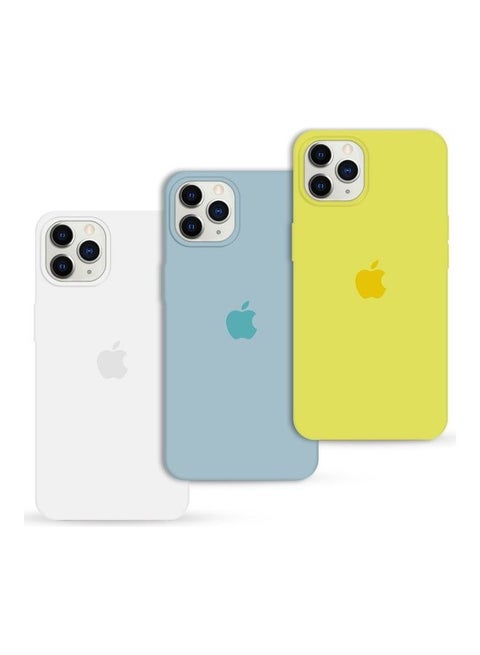 3Pack for iPhone 12 Pro and iPhone 12 Silicone Case Soft Slim Liquid Gel Silicone Shockproof Phone Cover Microfiber Lining Full Body Protection 6.1 inch Yellow/Slate Blue/White