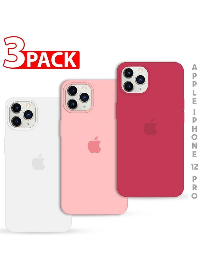 MARGOUN - 3Pack for iPhone 12 Pro and iPhone 12 Silicone Case Soft Slim Liquid Gel Silicone Shockproof Phone Cover Microfiber Lining Full Body Protection 6.1 inch Cherry/Light Pink/White - Image 1