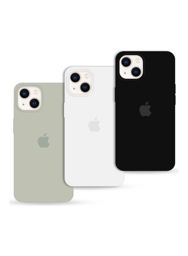 MARGOUN 3 Pack Silicone Case Soft Slim Liquid Gel Silicone Shockproof Phone Cover Microfiber Lining Full Body Protection For Apple iPhone 13 6.1 inch Black/White/Stone - Image 1