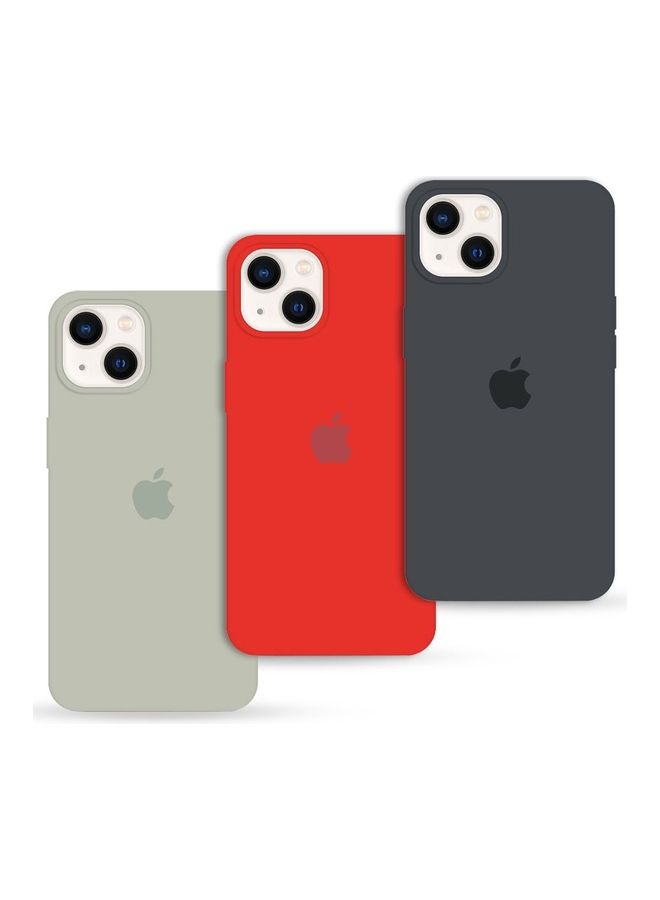 MARGOUN 3 Pack Silicone Case Soft Slim Liquid Gel Silicone Shockproof Phone Cover Microfiber Lining Full Body Protection For Apple iPhone 13 6.1 Inch Dark Grey/Red/Stone - Image 1