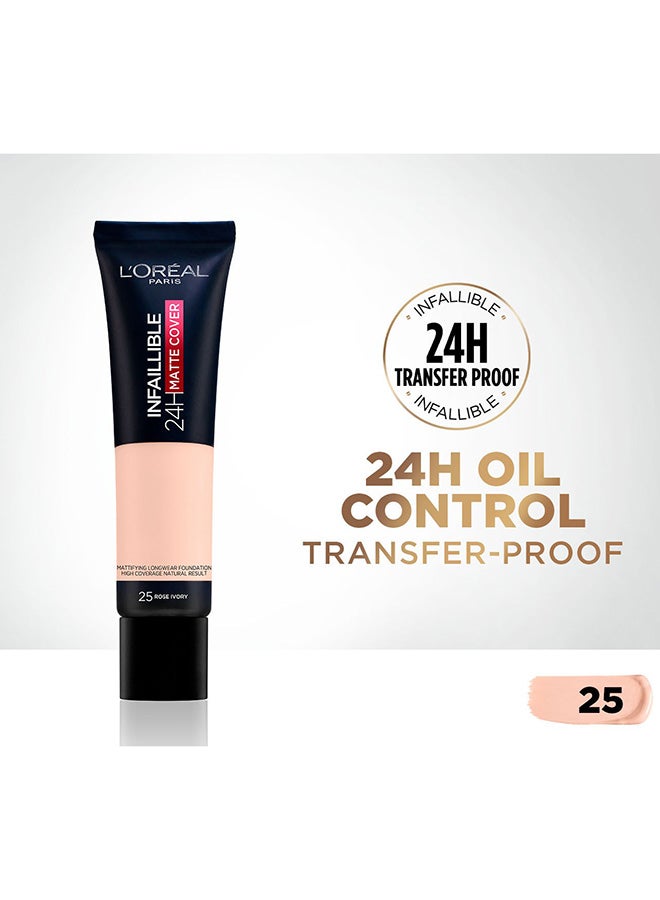 Infaillible 24H Matte Cover Foundation 25 Ivory -Oil Control,High Coverage Rose Ivory