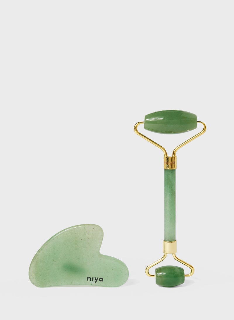 Niya - Face Massage Rollers And Gua Sha Stone Set Jade - For Clear And Smooth Skin Green 160grams - Image 1