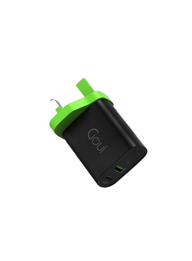 Goui - Mini PD Wall Charger 20W - Compact 2-Port Wall Travel Charger with Power Delivery (PD) and Qualcomm Quick Charge (QC) Technology for Fast Charging of Smartphones, Tablets, and USB Devices - Black - Image 1