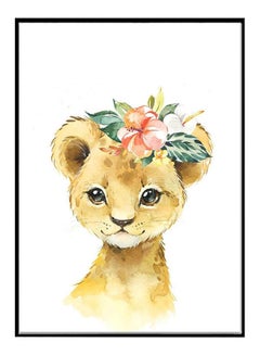 DECOREK Lion Printed Canvas Painting Yellow/Green/Pink 57 x 71 x 4.5cm  - Image 1