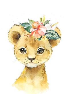 DECOREK Lion Printed Canvas Painting Yellow/Green/Pink 57 x 71 x 4.5cm  - Image 4