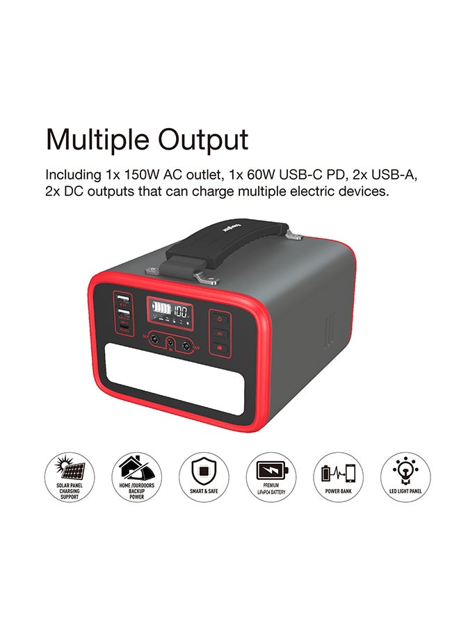 Energizer - 72000 mAh Max Portable Power Station 230.4Wh, 1x 150W AC Out, 1x 60W USB-C Power Delivery Out, 2x 18W USB-A Fast Charging Out, 2x DC Outputs, Solar Charging Compatible, Black - Image 1