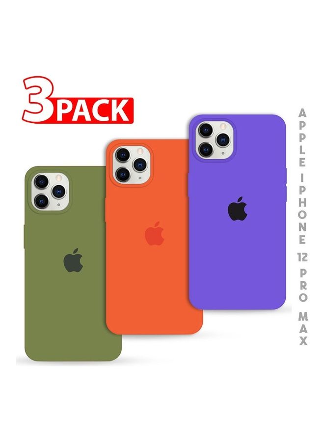 MARGOUN - 3 Pack Silicone Case Soft Slim Liquid Gel Silicone Shockproof Phone Cover Microfiber Lining Full Body Protection For Apple iPhone 12 Pro Max 6.5 Inch Purple/Orange/Olive Green - Image 1