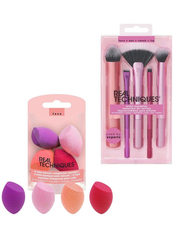 REAL TECHNIQUES Artist Essential Makeup Brush Set Includes Eye Liner Brush And Foundation Brush With 4 Mini Miracle Complexion Sponges Multicolour - Image 1