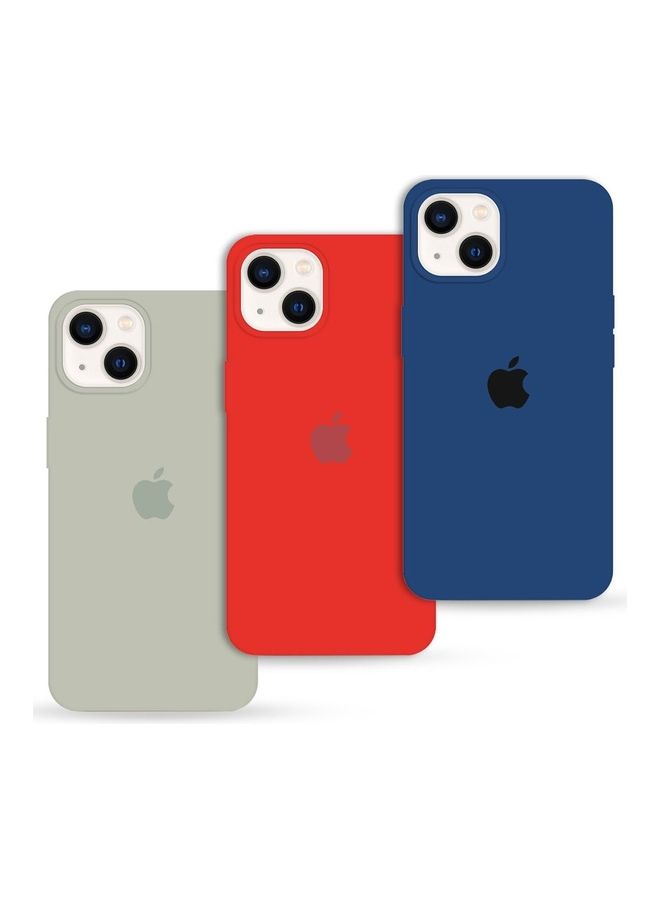 MARGOUN 3 Pack Silicone Case Soft Slim Liquid Gel Silicone Shockproof Phone Cover Microfiber Lining Full Body Protection For Apple iPhone 13 6.1 inch Dark Blue/Red/Stone - Image 1