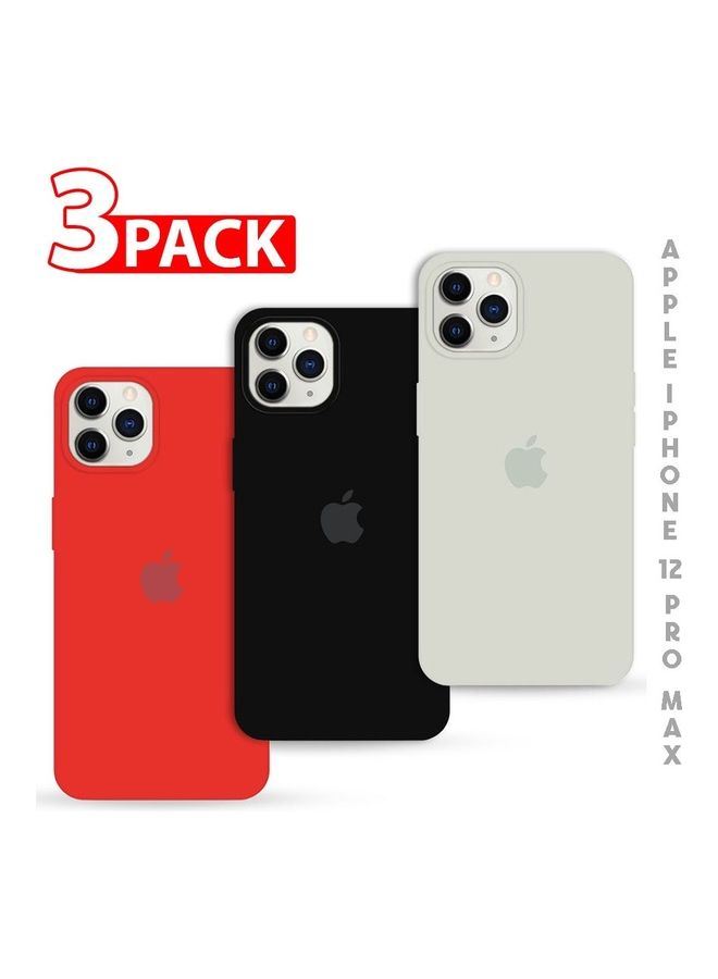 MARGOUN - 3 Pack Silicone Case Soft Slim Liquid Gel Silicone Shockproof Phone Cover Microfiber Lining Full Body Protection For Apple iPhone 12 Pro Max 6.5 Inch Stone/Black/Red - Image 1