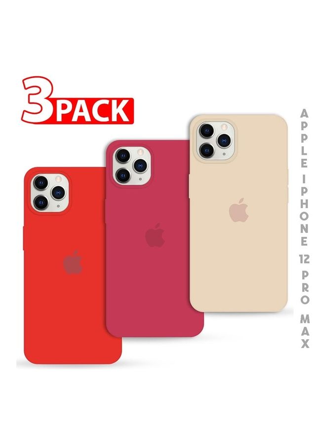 MARGOUN - 3 Pack Silicone Case Soft Slim Liquid Gel Silicone Shockproof Phone Cover Microfiber Lining Full Body Protection For Apple iPhone 12 Pro Max 6.7 inch Pink Sand/Cherry/Red - Image 1