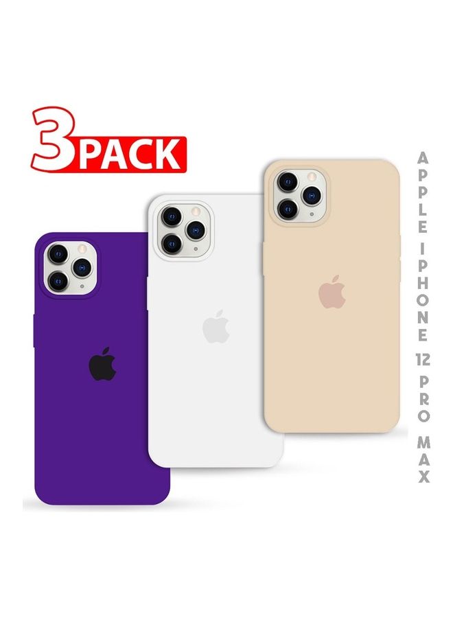 MARGOUN - 3 Pack Silicone Case Soft Slim Liquid Gel Silicone Shockproof Phone Cover Microfiber Lining Full Body Protection For Apple iPhone 12 Pro Max 6.5 Inch Pink Sand/White/Dark Purple - Image 1