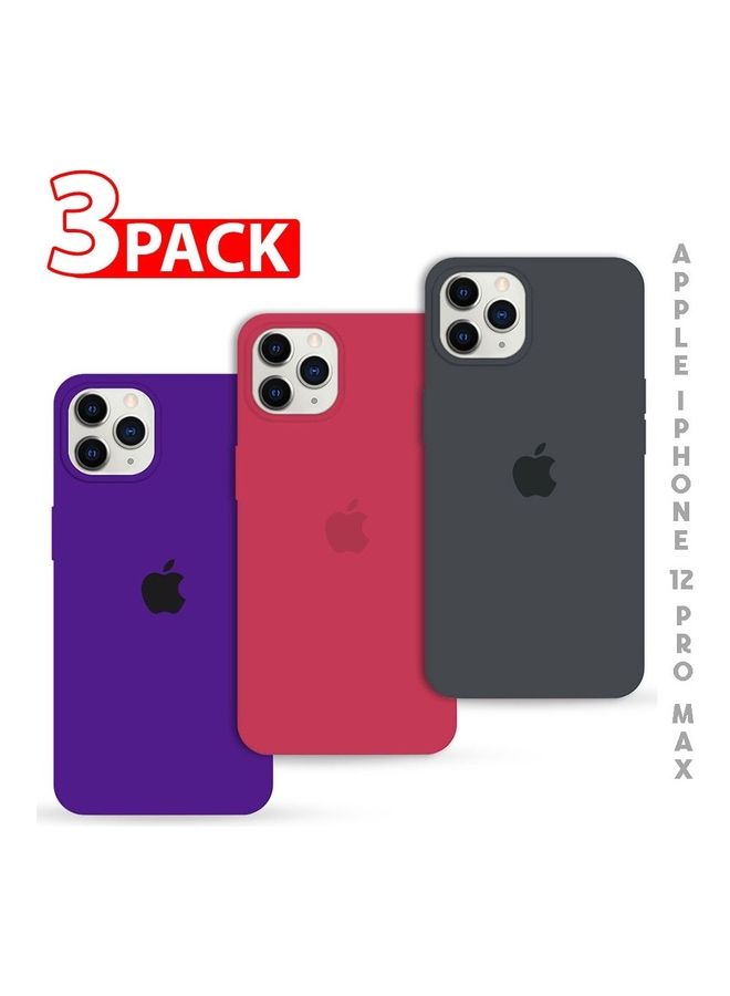 MARGOUN - 3 Pack Silicone Case Soft Slim Liquid Gel Silicone Shockproof Phone Cover Microfiber Lining Full Body Protection For Apple iPhone 12 Pro Max 6.5 Inch Dark Grey/Cherry/Dark Purple - Image 1