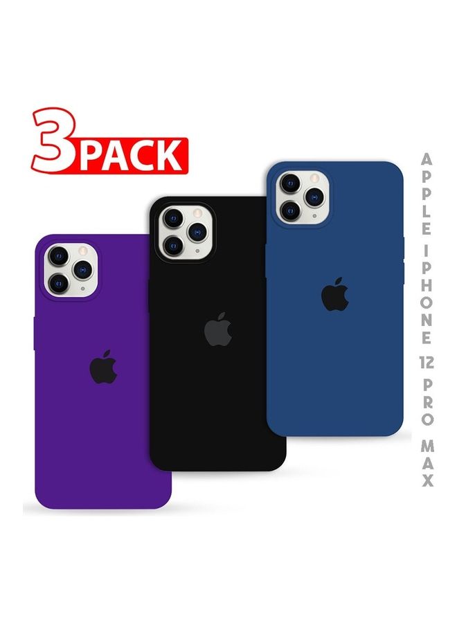 MARGOUN - 3 Pack Silicone Case Soft Slim Liquid Gel Silicone Shockproof Phone Cover Microfiber Lining Full Body Protection For Apple iPhone 12 Pro Max 6.5 Inch Dark Blue/Black/Dark Purple - Image 1