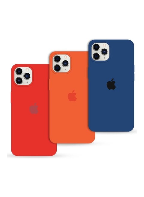 3 Pack Silicone Case Soft Slim Liquid Gel Silicone Shockproof Phone Cover Microfiber Lining Full Body Protection For Apple iPhone 12 Pro Max 6.5 Inch Dark Blue/Orange/Red