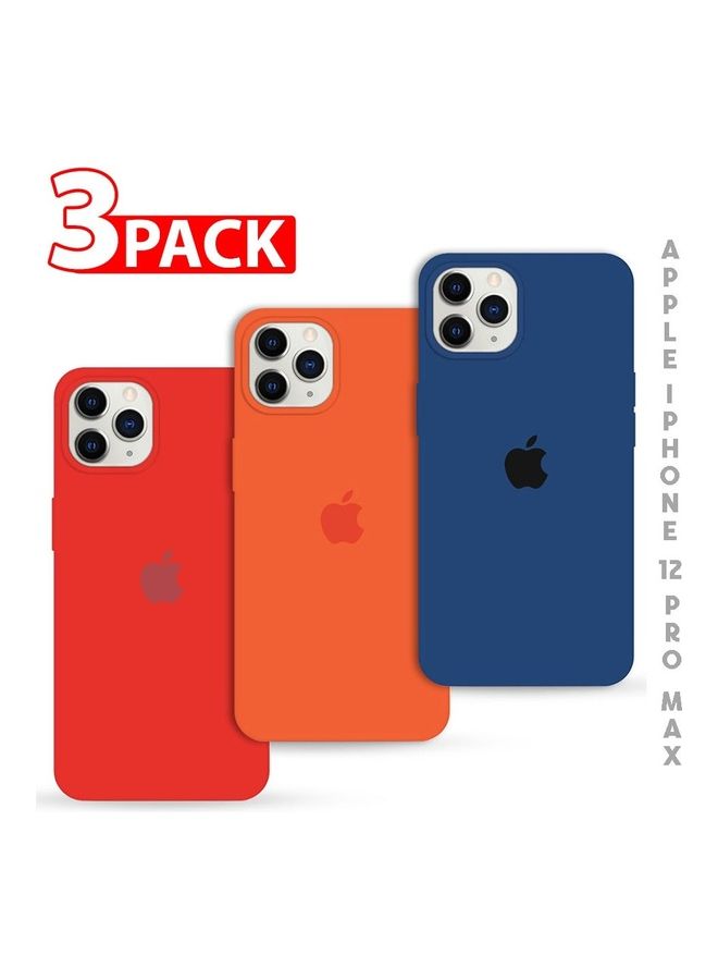 MARGOUN - 3 Pack Silicone Case Soft Slim Liquid Gel Silicone Shockproof Phone Cover Microfiber Lining Full Body Protection For Apple iPhone 12 Pro Max 6.5 Inch Dark Blue/Orange/Red - Image 1