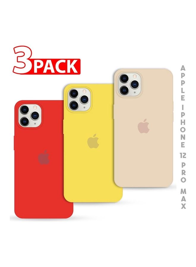 MARGOUN - 3 Pack Silicone Case Soft Slim Liquid Gel Silicone Shockproof Phone Cover Microfiber Lining Full Body Protection For Apple iPhone 12 Pro Max 6.7 inch Pink Sand/Yellow/Red - Image 1