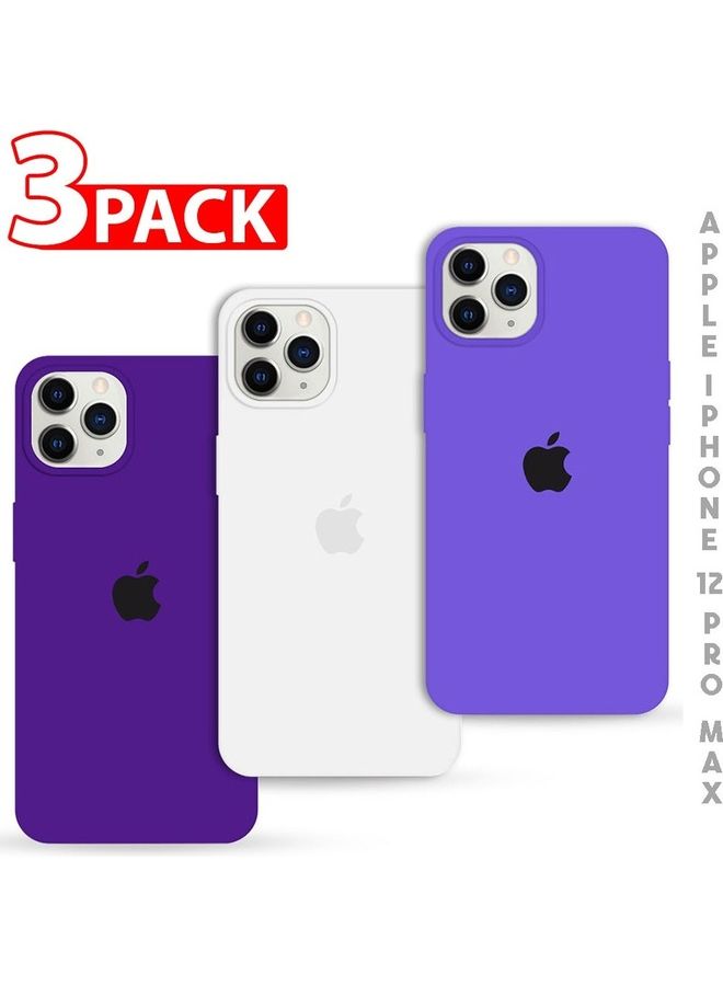 MARGOUN - 3 Pack Silicone Case Soft Slim Liquid Gel Silicone Shockproof Phone Cover Microfiber Lining Full Body Protection For Apple iPhone 12 Pro Max 6.7 inch Dark Purple/Light Purple/White - Image 1