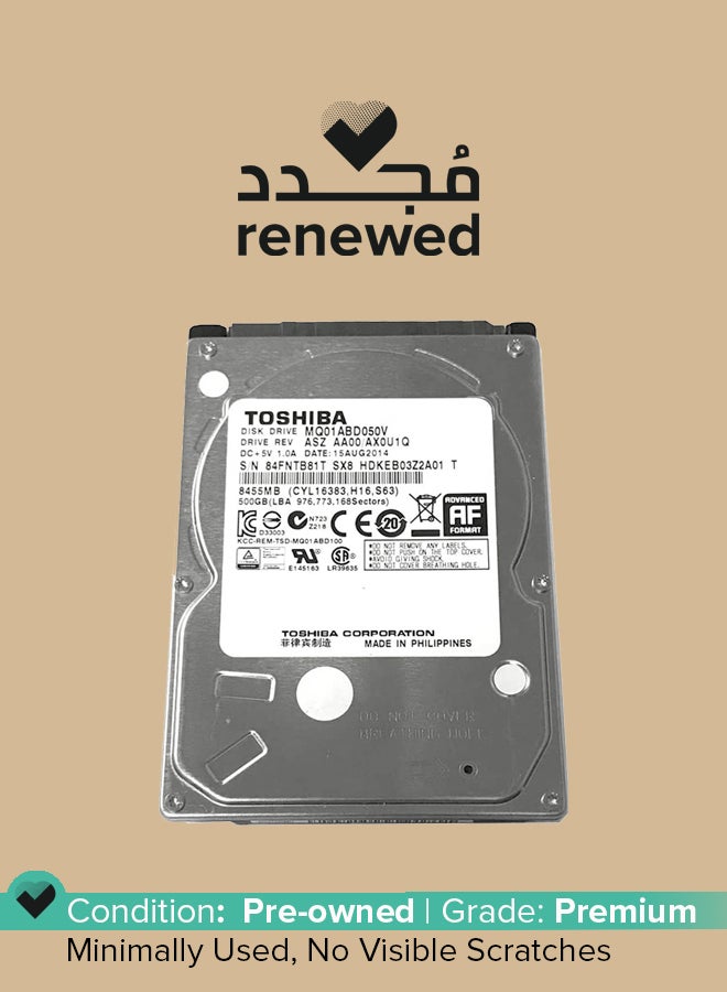 Toshiba Renewed - 2.5-Inch 500GB SATA Laptop Hard Drive (5400rpm, 8MB cache) 500.0 GB  - Image 1