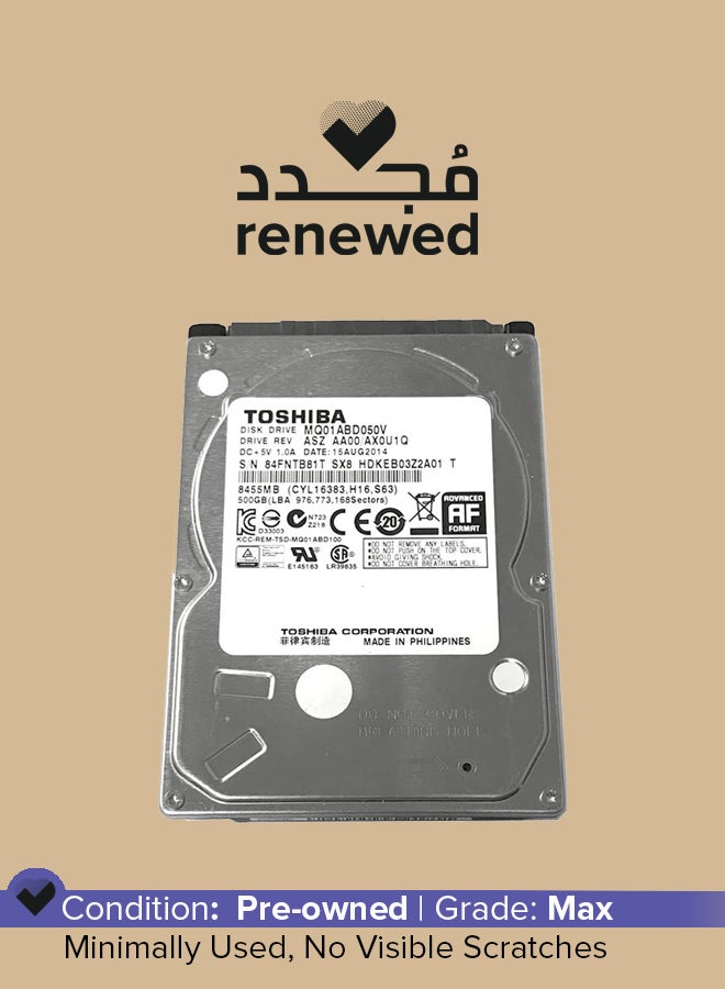Toshiba Renewed - 2.5-Inch 500GB SATA Laptop Hard Drive (5400rpm, 8MB cache) 500 GB  - Image 1