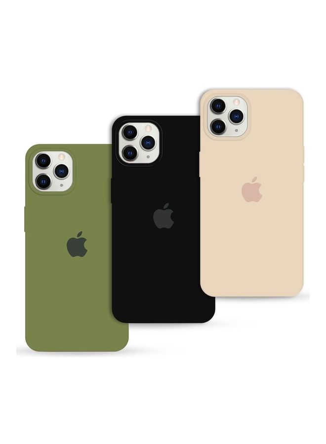 MARGOUN - 3 Pack Silicone Case Soft Slim Liquid Gel Silicone Shockproof Phone Cover Microfiber Lining Full Body Protection For Apple iPhone 12 Pro Max 6.5 Inch Pink Sand/Black/Olive Green - Image 1