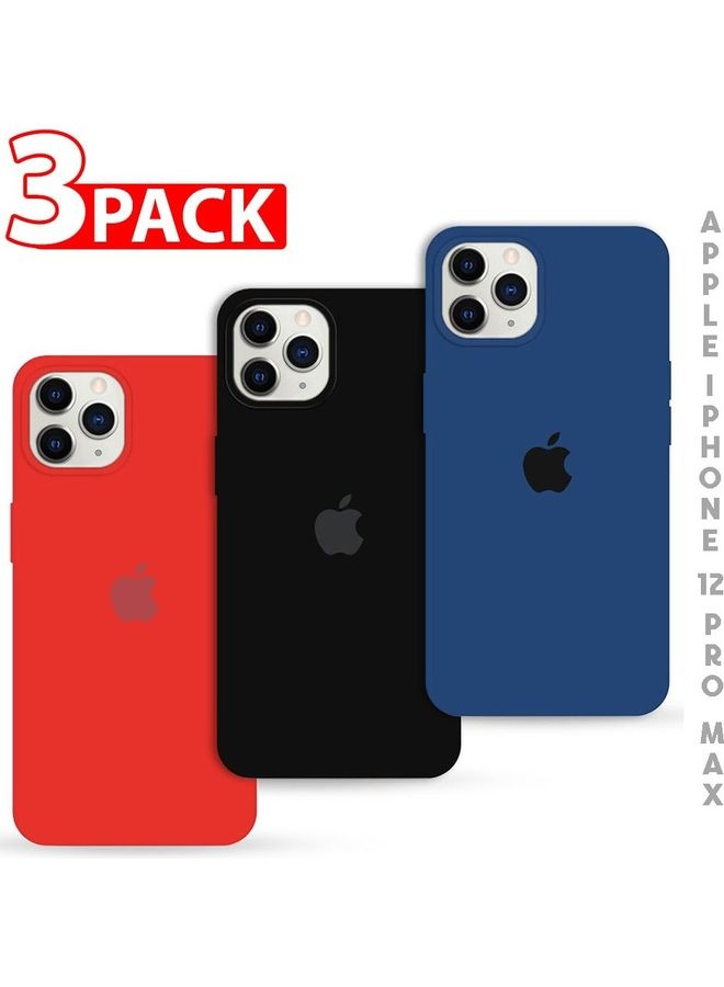 MARGOUN - 3 Pack Silicone Case Soft Slim Liquid Gel Silicone Shockproof Phone Cover Microfiber Lining Full Body Protection For Apple iPhone 12 Pro Max 6.5 Inch Dark Blue/Black/Red - Image 1
