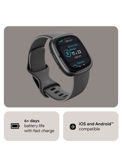Fitbit Sense 2, Health and Fitness Smartwatch with built-in GPS, advanced health features, up to 6 days battery life - compatible with Android and iOS Graphite / Graphite Aluminium  - Image 2