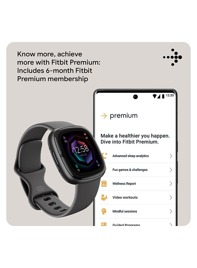 Fitbit - Sense 2, Health and Fitness Smartwatch with built-in GPS, advanced health features, up to 6 days battery life - compatible with Android and iOS Graphite / Graphite Aluminium - Image 1