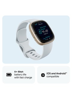 Fitbit Sense 2, Health and Fitness Smartwatch with built-in GPS, advanced health features, up to 6 days battery life - compatible with Android and iOS Blue Mist / Soft Gold Aluminium  - Image 2