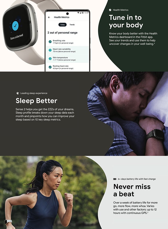Fitbit - Sense 2, Health and Fitness Smartwatch with built-in GPS, advanced health features, up to 6 days battery life - compatible with Android and iOS Graphite / Graphite Aluminium - Image 1