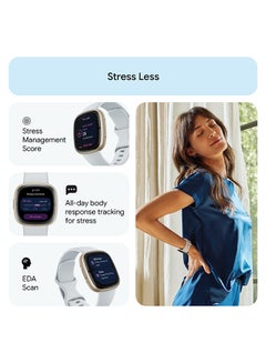 Fitbit Sense 2, Health and Fitness Smartwatch with built-in GPS, advanced health features, up to 6 days battery life - compatible with Android and iOS Blue Mist / Soft Gold Aluminium  - Image 4