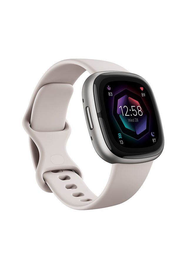 Fitbit - Sense 2, Health and Fitness Smartwatch with built-in GPS, advanced health features, up to 6 days battery life - compatible with Android and iOS Lunar White / Platinum Aluminium - Image 1